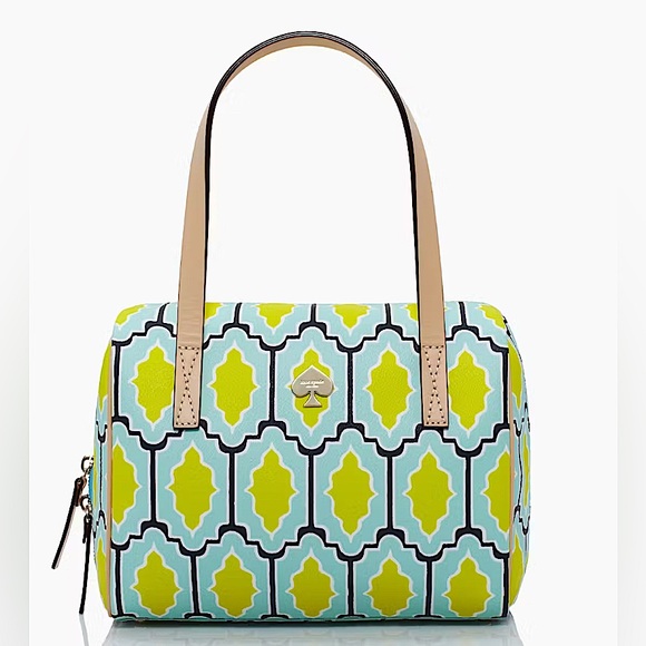 kate spade Handbags - Kate Spade Cabana Tile Damien Bright Blue Green Graphic Satchel Rare